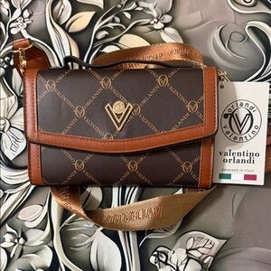 Valentino Orlandi Brown and Gold Crossbody Bag